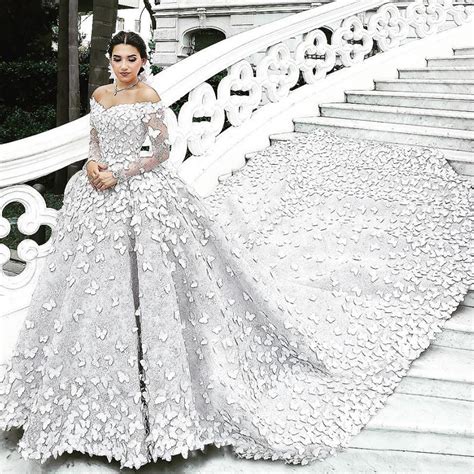 Luxury Wedding Dresses Ball Gown Butterfly Lace Appliques Off The