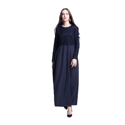 Casual Muslim Lace Maxi Dresses Caftan Arab Robes Islamic Full Dress