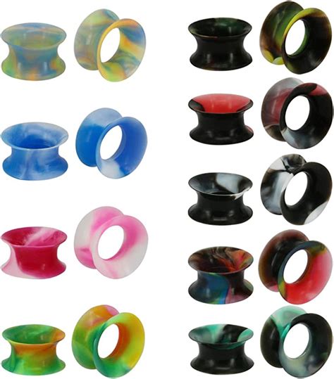 9 Pairs Thin Silicone Flexible Colorful Ear Tunnels Plugs Double Flared