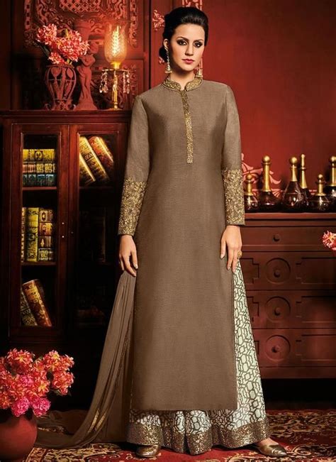 Brown Art Silk Embroidered Palazzo Suit Eid Dresses Party Wear Dresses Dresses Online Fashion