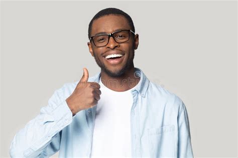 Head Shot Happy Excited African American Man Showing Thumbs Up Stock
