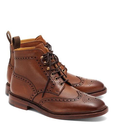 lyst brooks brothers pebble wingtip boots in brown for men