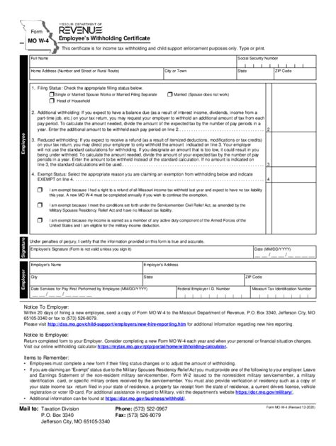 Missouri W4 Form 2024 Fill Out And Sign Online Dochub