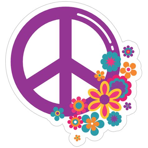 Purple Peace Sign And Flowers Hippie Sticker