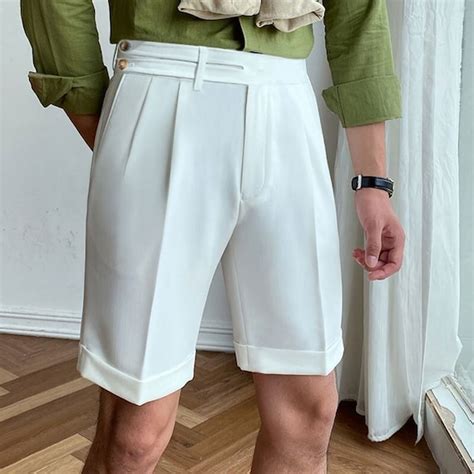 Men Tailor Made Premium Cotton White Designer Pleated Shorts Etsy