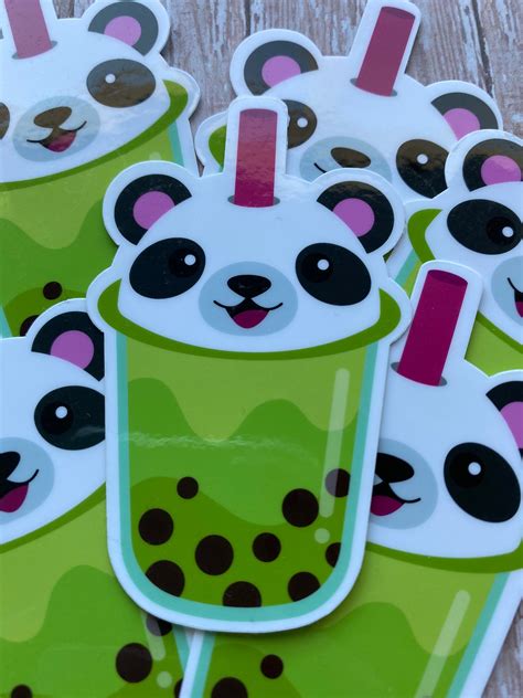 Pudgy Cute Panda Bobabubble Tea Waterproof Sticker Etsy