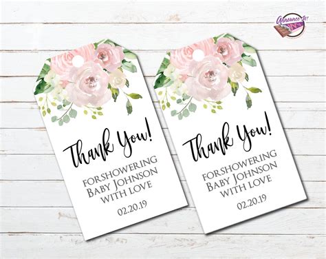 The same labels as above but with an adorable african american baby boy with pink cheeks and a message of it's a boy. Editable Floral Baby Shower Thank You Tags, Instant ...