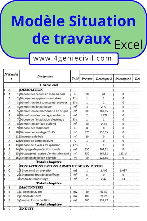 Mod Le Situation De Travaux Excel Gratuit Tableau Excel Gratuit Conducteur De Travaux