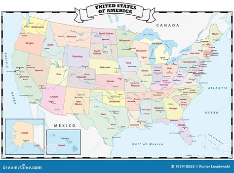 Colorful United States Administrative And Political Vector Map Stock