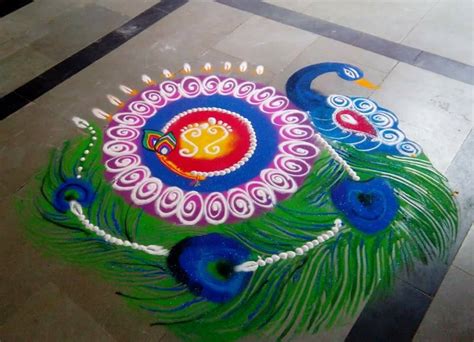 20 Beautiful And Simple Peacock Rangoli Designs K4 Craft