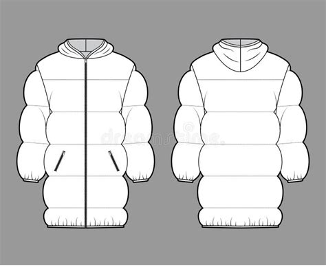 White Puffer Jacket Mockup Set Vector Isolated Illustration Realistic