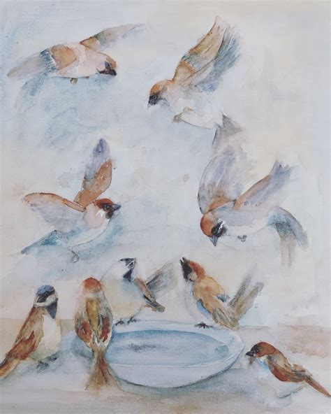 Sparrows Watercolor Canvas Watercolor Art
