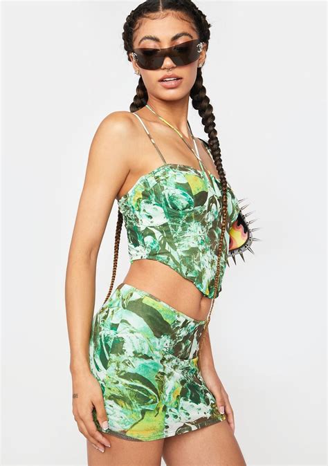 strappy halter ties bustier crop top bodycon high waisted skirt set green n n dolls kill