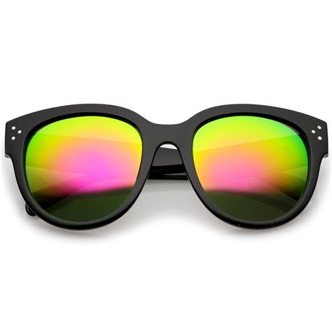 women s oversize horn rimmed colored mirror lens cat eye sunglasses 56mm black magenta green