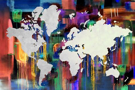World Map Painting Map Oil Painting Original Map Hangings T For