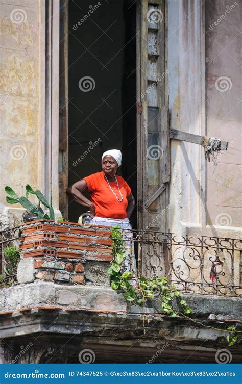 Woman In The Balcony In Havana Cuba Editorial Image Image Of