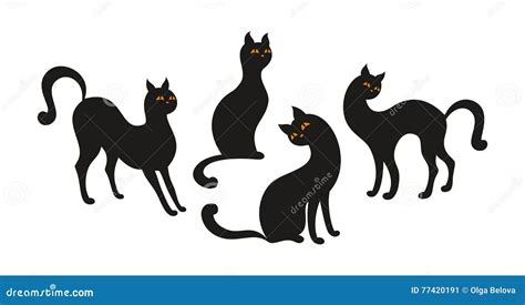Black Cats Set Stock Vector Illustration Of Cats Halloween 77420191