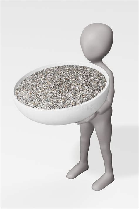Render Of Cartoon Character With Chia Seeds In Bowl Stock Illustration