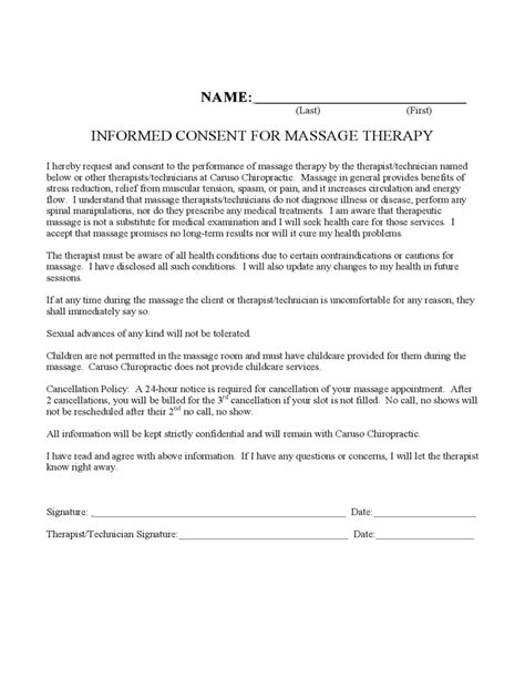 Massage Therapy Consent Form Free Templates In PDF Word Excel