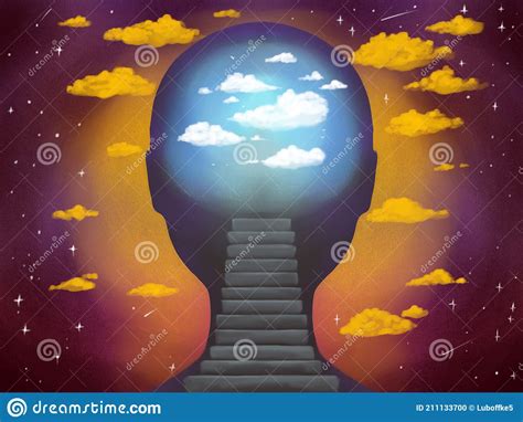 Illustration Of A Human Head With A Light Consciousness And A Ladder To