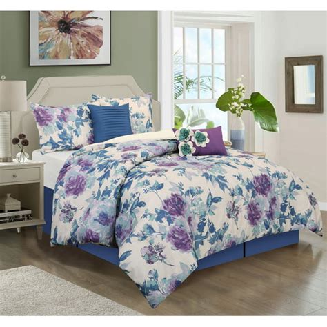 Nanshing Anne 6 Piece Bedding Comforter Set Purple Queen Walmart