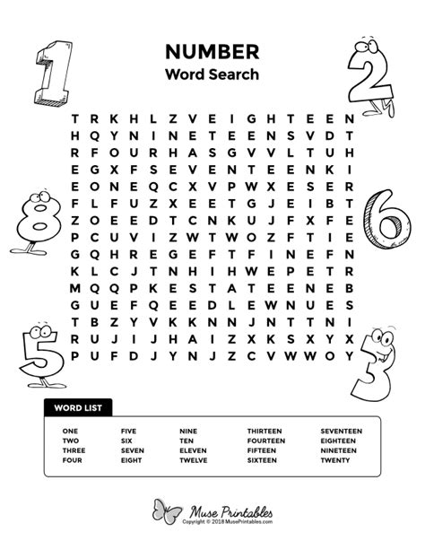 Number Word Search Printable