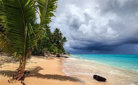 Storm Tropical Beach Sea Sand Palm Trees Atolls Clouds Nature