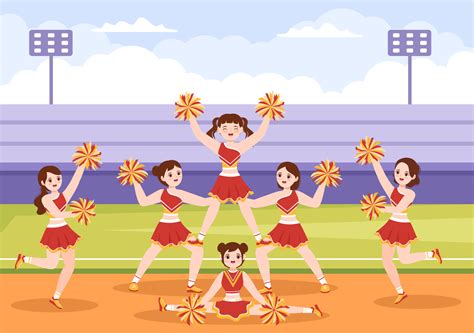 Cheerleader Girl With Pompoms Of Dancing And Jumping To Support Team