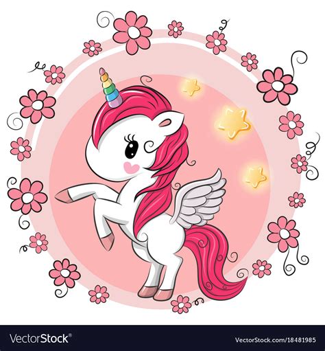 Cute Cartoon Unicorn With Flowers Royalty Free Vector Image