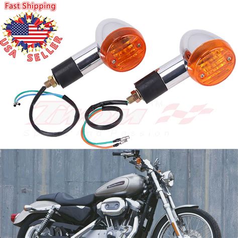 Chrome Universal Motorcycle Amber Turn Signal Lights Mm V For Harley Xl Ebay