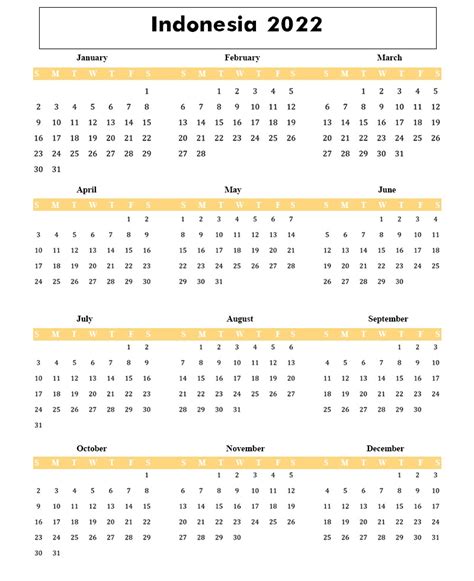 Printable Indonesia 2022 Calendar With Holidays Pdf