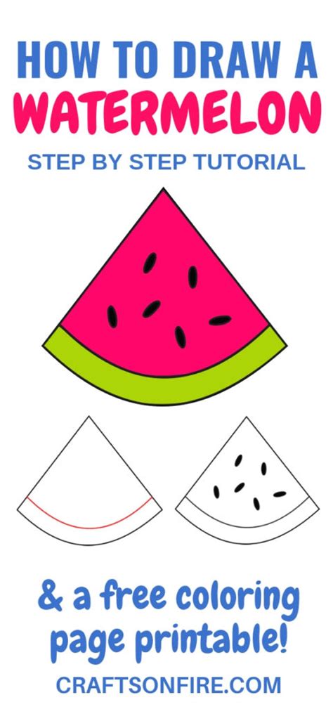 how to draw a watermelon plus a free coloring page craftsonfire