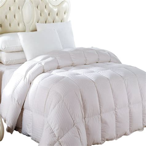 Striped White Goose Down Comforter Oversized All Season Fill Weight By