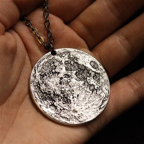 Silver Supermoon Necklace Large Pendant On Etsy Silver Moon