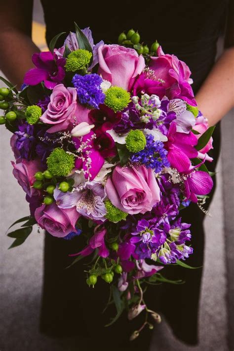 Pink And Purple Wedding Bridesmaid Bouquet With Some Green Accents Add