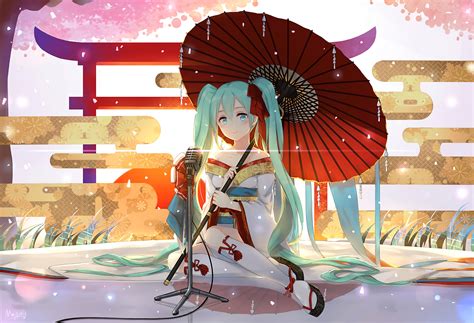 Hatsune Miku With Red Umbrella Hd Wallpaper Wallpaper Flare