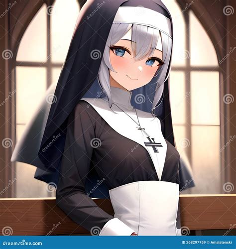Cute Anime Manga Girl Dressed In A Nun Outfit Generative Ai Stock
