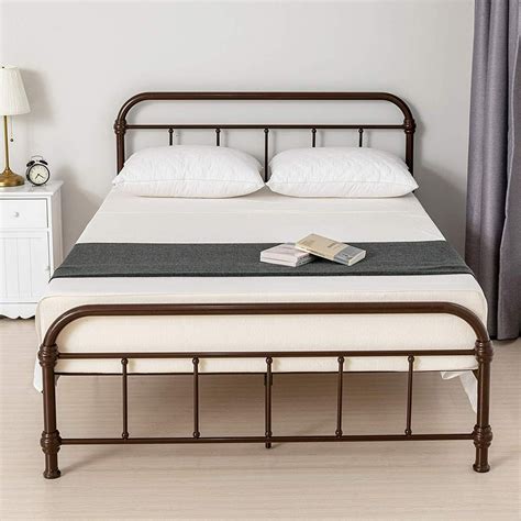 Mecor Bed Queen Size Platform Metal Frame With Vintage Headboard And Footboard Antique Bronze