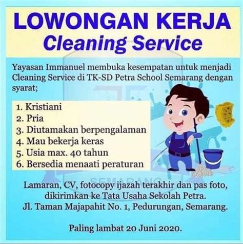 Kami merupakan salah satu penginapan yang ada di kota batam. Lowongan Kerja Cleaning Service Semarang - Indah Pratiwi di Pedurungan, Semarang Kota, 12 Jun ...