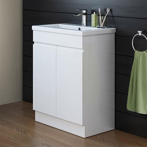 600 Mm White Gloss Vanity Sink Unit Ceramic Basin Bathroom Storage Furniture Mv806 Ibathuk
