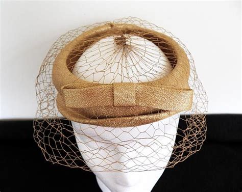Vintage Ladies Hat Gold Hat Veil Netting Hat Gold Halo Etsy Hats