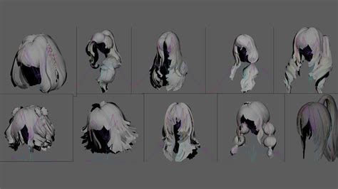 Hairstyle Pack 10 Pieces Vol3 Real Time Low Poly Cards 3d Model By