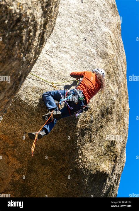 Young Adult Climbing A Granite Overhang At Torrelodones Madrid Rock