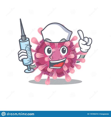 Smiley Nurse Corona Virus Cartoon Character With A Syringe Vector