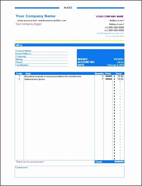 5 Free Contractor Invoice Template In Excel Sampletemplatess