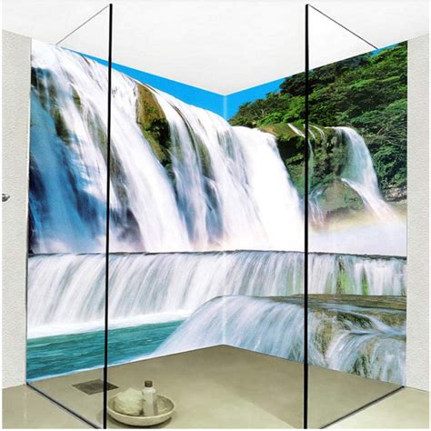 Xbwy Self Adhesive Bathroom Mural Wallpaper 3d Waterfalls