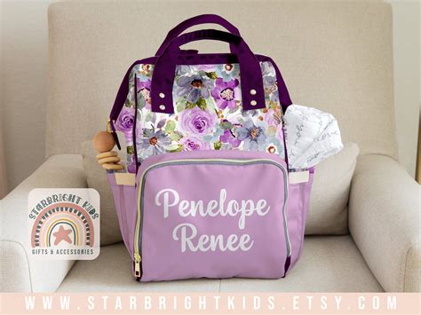 Pastel Purple Floral Personalized Diaper Bag Backpack Nappy Etsy