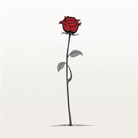 Premium Photo A Drawing Of A Red Rose With A Stem And Leaves
