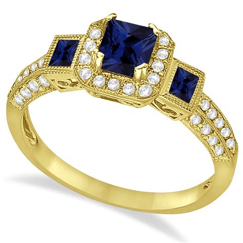 Blue Sapphire And Diamond Engagement Ring 14k Yellow Gold 135ct Cbr535