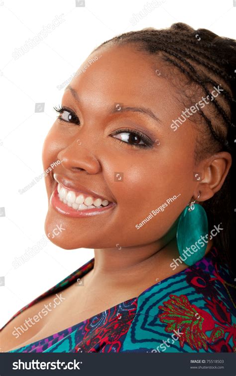 Portrait Of A Young Beautiful Black Woman Smiling Stock Photo 75518503